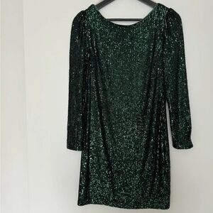 Nanette Lepore Sparkling Sequin Emerald Long Sleeve Cocktail Dress